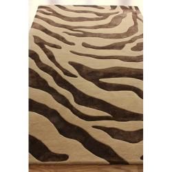 Handmade Alexa Modern Premium Wool Brown Zebra Safari Rug (76 x 96