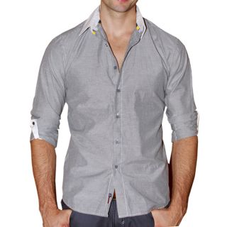 191 Unlimited Mens Grey Striped White Collar Woven Shirt