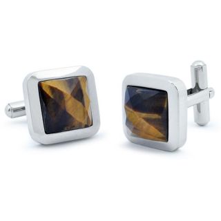 Stainless Steel Faceted Tigers Eye Cuff Links