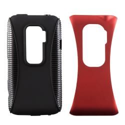 Red and Black Hybrid Case/ Headset/ Screen Protector for HTC EVO 3D