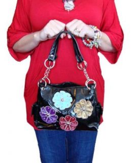 Mini Black Satchel Style Flower Purse Handbag Clothing