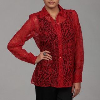 Kasper Womens Poppy Red Abstract Print Long sleeve Blouse