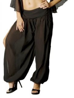 Harem Pants with Elasticized Waist and Cuffs and Side Slit