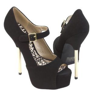 Jane Platform Stiletto High Heel Pump Shoes, Black Synthetic Leather