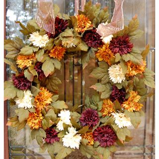 Fall Spider Mum Flower Front Door Wreath