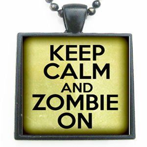 Keep Calm and Zombie on Glass Tile Pendant Necklace with