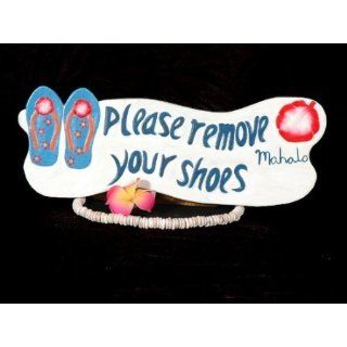 com Hawaiian Wood Sign Please Remove Your Shoes Patio, Lawn & Garden