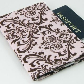 Gracie Designs Pink and Chocolate Brown Damask Passport Cover