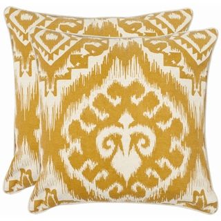 Damask 18 inch Beige/ Saffron Yellow Decorative Pillows (Set of 2
