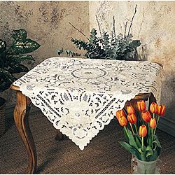 Embroidered Cutwork White Tablecloth 54 inch Square