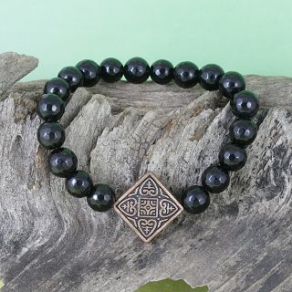 Handmade Faceted Onyx Beads with Copper Stretch Charm Bracelet Today
