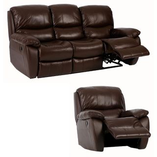 Clinton 2 piece Brown Reclining Leather Sofa and Chair Set
