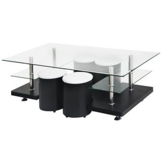 Table basse + 4 poufs EWING     Dimensions  L.130 x P.70 x H.45 cm