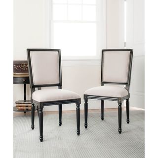 Provincial Carved Mahogany Light Grey/ Black Side Chairs (Set of 2