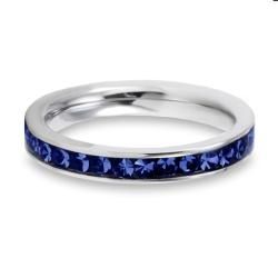 Stainless Steel Polished Dark Blue Cubic Zirconia Band Ring