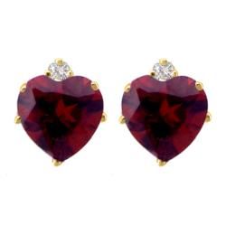 10k Gold Garnet and Diamond January Birthstone Heart Earrings