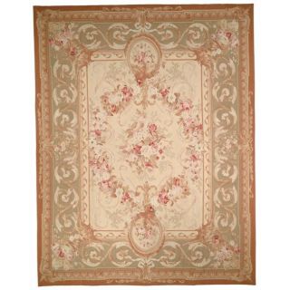 Hand knotted French Aubusson Weave Ivory Taupe Wool Rug (10 x 14