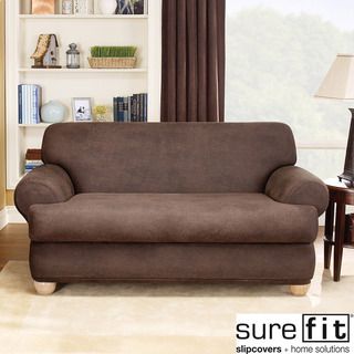 Sure Fit Stretch Faux Leather 2 piece T cushion Sofa Slipcover