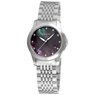 Gucci Womens Timeless Black Mother of Pearl Face Watch