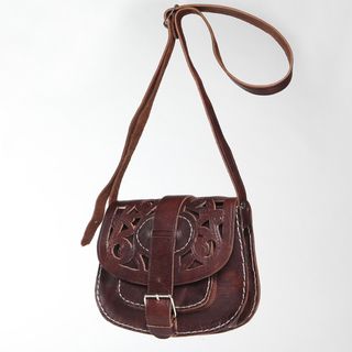 Chocolate Cut Leather Saddle Bag (Morocco)
