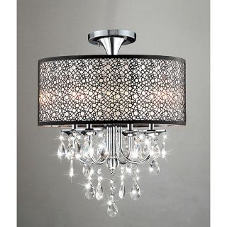 Bubble Shade Crystal and Chrome Flushmount Chandelier