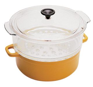 Chasseur Yellow Cast Iron 4 qt Sauce Pot and Steamer