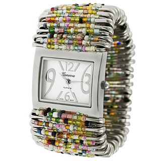 Geneva Womens Platinum Beaded Safety Pin Stretch Watch