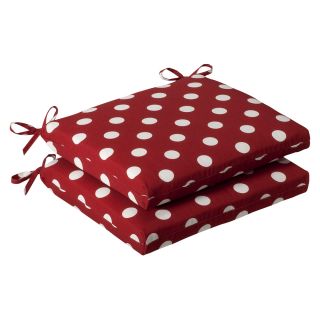Pillow Perfect Outdoor Red/ White Polka Dot Squared Seat Cushions (Set