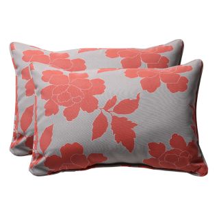Decorative Grey/ Coral Floral Rectangle Outdoor Toss Pillow (Set of 2
