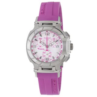 Tissot Womens T Race White Chronograph Dial Pink Rubber Strap Watch