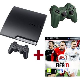 PS3 160 Go Noire + DUAL SHOCK VERT KAKI + FIFA 11   Achat / Vente