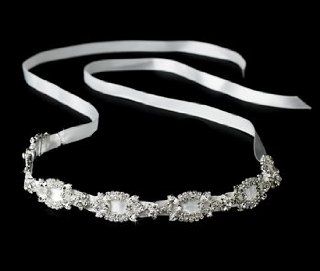 Isabella Silver Clear Ivory Wedding Ribbon Headband