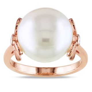 Miadora 10k Pink Gold Pearl and Diamond Accent Ring (G H, I1 I2)