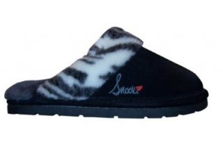 Snooki Zebra Scuff Sheepskin Slippers   Black Shoes