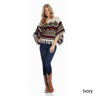 Elan Womens Cropped Poncho Sweater with Fringes
