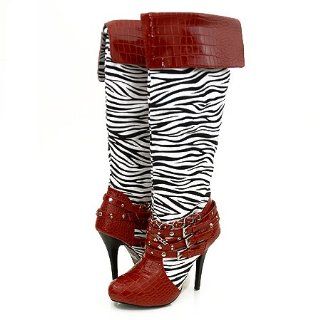 Wild Rose Furge142 Knee High Boots Zebra Shoes