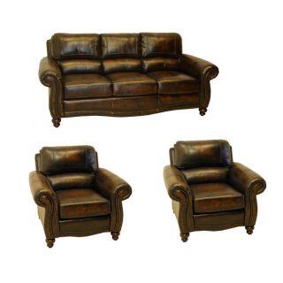 England Brown Hand rubbed Italian Leather Sofa and Two Chairs