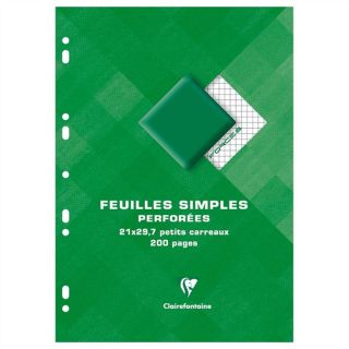 Feuilles simples blanches perforees 210X297 200 pages 5x5   90G sous