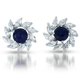 Collette Z Sterling Silver Blue and Clear Cubic Zirconia Stud Earrings