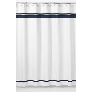 White and Navy Hotel Shower Curtain