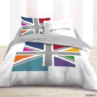 Housse couette 220x240 + 2 taies WELCOME BRITISH   Achat / Vente