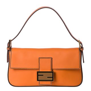 Fendi Womens Orange Leather Baguette Handbag with Interchangeable