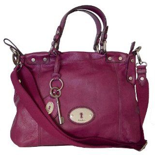 Fossil Berry Leather Mackenna Top Zip Crossbody Handbag Purse