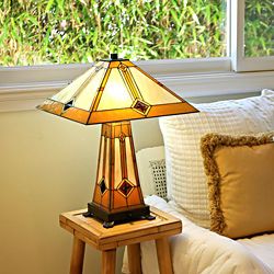 Tiffany Style Golden Mission Table Lamp with Lit Base Today: $139.99 4