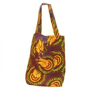 Dutch Wax Cloth Maroon and Yellow Market Tote Bag (Rwanda)