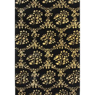 Handmade Alexa Modern Premium Wool Black Flower Bed Rug (4 x 6