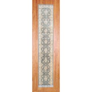 Afghan Hand knotted Olive/ Ivory Vegetable Dye Wool Runner (28 x 177