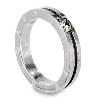 Stainless Steel CZ Etched Roman Numeral Design Ring