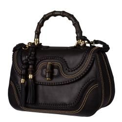 Gucci New Black Leather and Bamboo Large Top Handle Bag