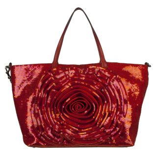 Valentino Red Sequin Flower Shopper Bag